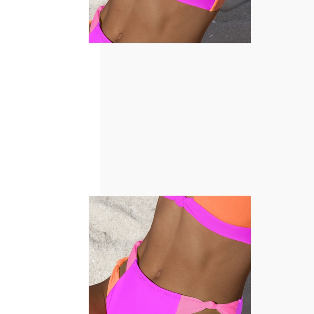 Colorblock Pink & Orange High-Waist Bikini - Women's Swim (top-L) (bottom-XL)